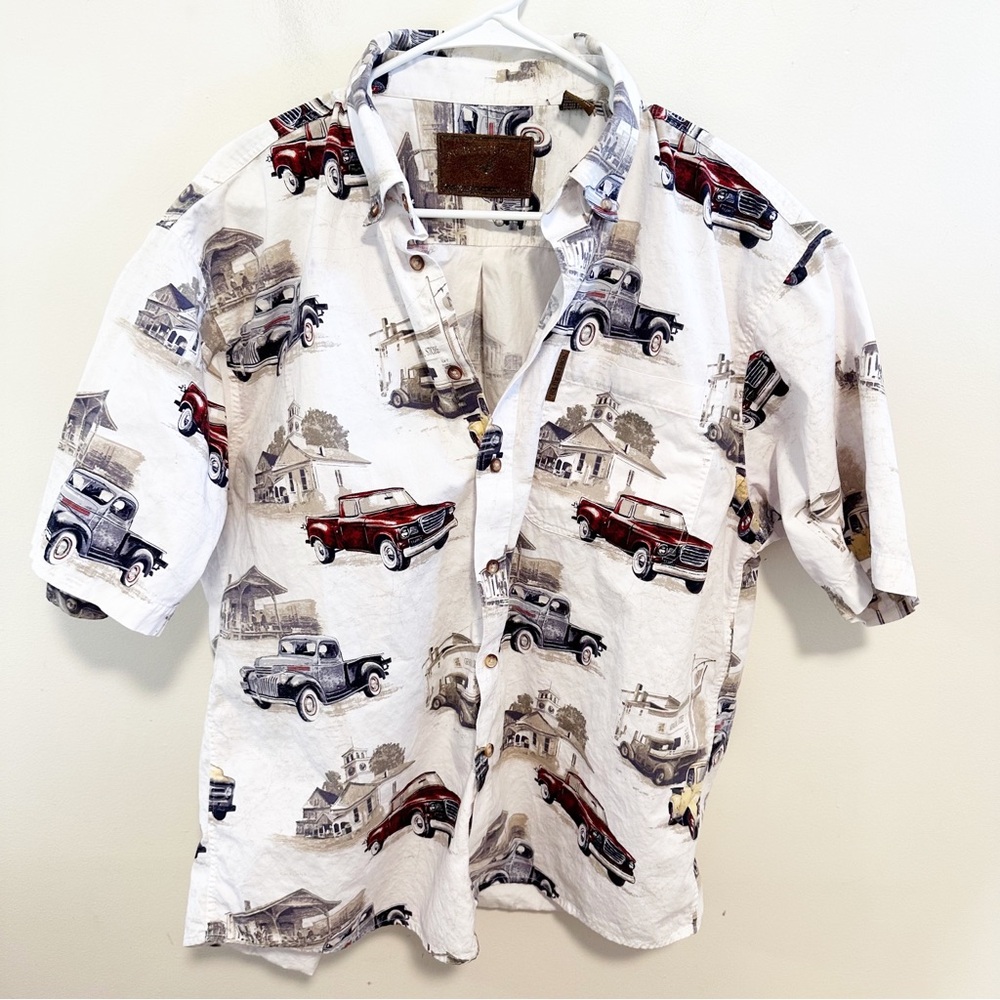 North River Vintage Truck Car Short Sleeve Novelty Button Down Shirt - Picture 1 of 5